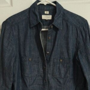 LOFT The Softened Shirt, Dark Blue Chambray Button-Down Shirt